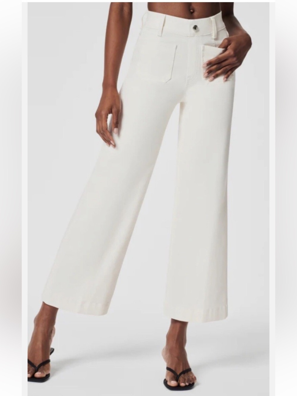 SPANX Patch Pocket Wide-Leg Crop Pants Pull on Ecru NWOT